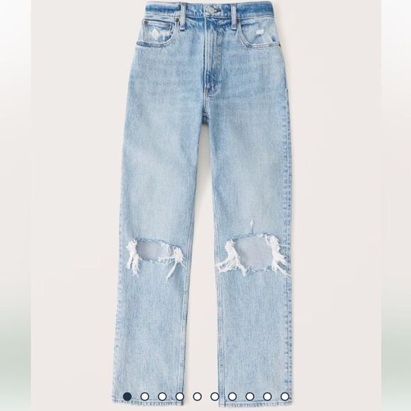 Abercrombie & Fitch Denim - A&F The 90’s Straight Ultra High Rise Curve Love ❤️ Jeans Lt Ripped Med Wash NWT